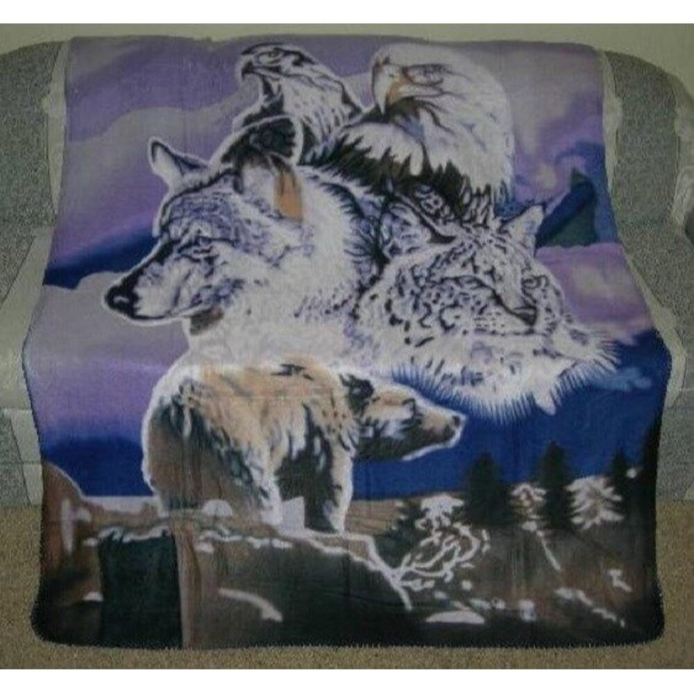 New Southwest Animal Spirits Bear Eagle Lynx Fleece Throw Gift Blanket NWT SOFT